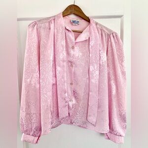Vintage Cindy Collins Pink Floral Satin Blouse
